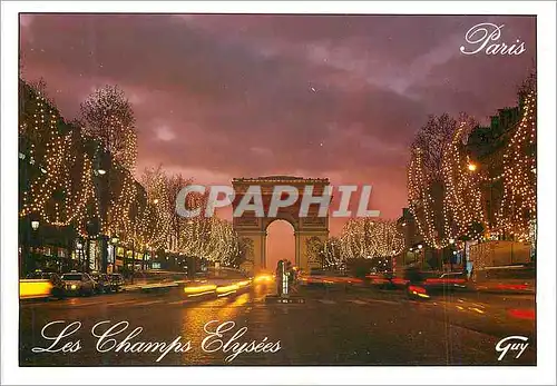 Moderne Karte Paris et ses Merveilles Illumination sur l'Avenue des Champs Elysees au Fond l'Arc de Triomphe d