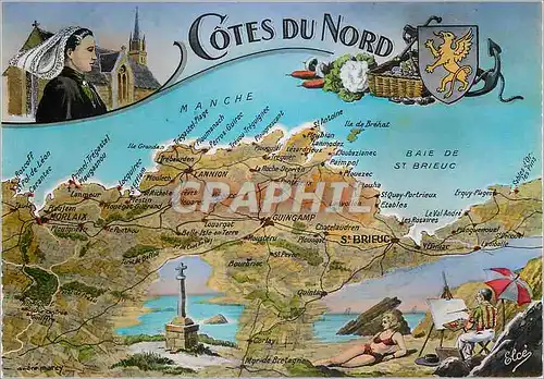 Moderne Karte Cotes du Nord St Brieuc Folklore