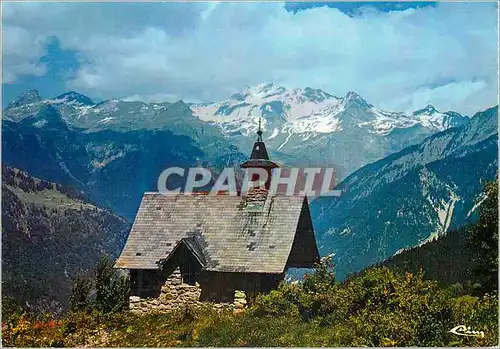 Moderne Karte Courchevel (Savoie) en Tarentaise la Chapelle du Cure d'Ars au Fond le Massif de Bellecote