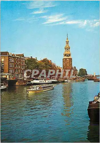 Cartes postales moderne Amsterdam Holland Tour Montelbaan sur Oude Schans Bateau Peniche