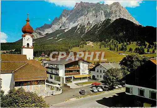 Moderne Karte Ehrwald in Tirol Dorfplatz mit Zugspitze 2963 m