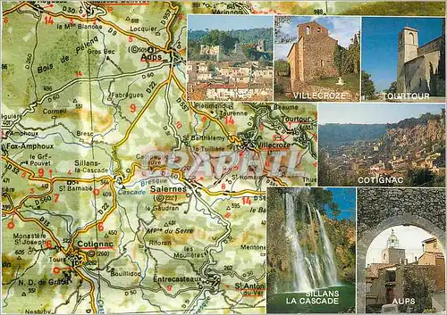 Moderne Karte Circuit Touristique Var Cote d'Azur Salernes Villecroze Tourtour Cotignac Aups Sillans La cascad