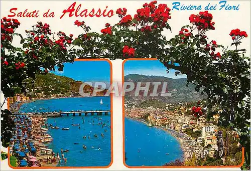 Moderne Karte Saluti da Alassio Riviera dei Fiori