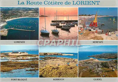 Moderne Karte La Route Cotiere de Lorient Couleurs de Bretagne (Morbihan) Lomener Larmor Plage Kerpape Fort Bl