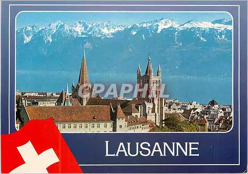 Cartes postales moderne Lausanne la Cathedrale le Lac Leman et les Alpes