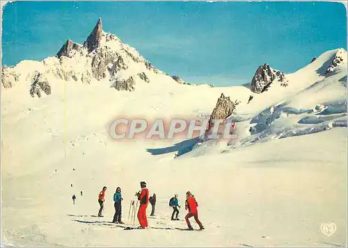 Moderne Karte Chamonix la Vallee Blanche Skieurs au Pied de la Dent du Geant Ski