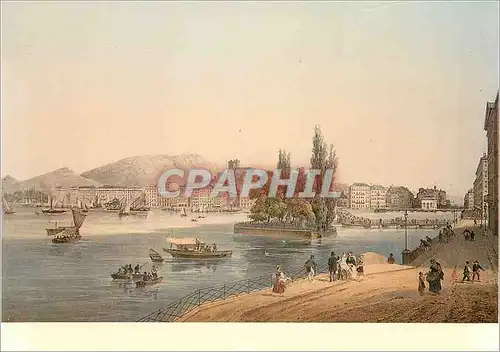 Cartes postales moderne Geneve en 1820 l'Ile J J Rousseau et la Rade d'Apres une Gravure Ancienne