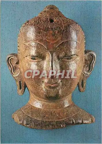 Cartes postales moderne Paris Musee Guimet Tete Bouddhique Nepal XVIe siecle env Bois Polychrome