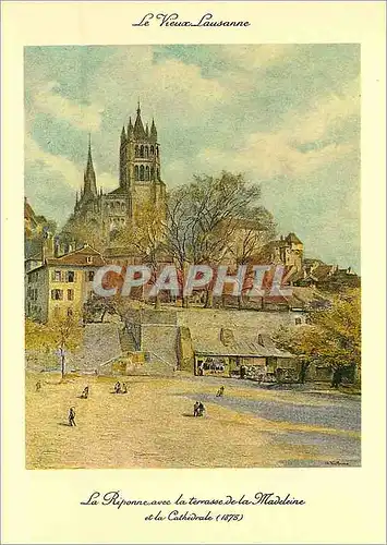 Moderne Karte Le Vieux Lausanne la Riponne avec la Terrasse de la Madeleine et la Cathedrale (1875)