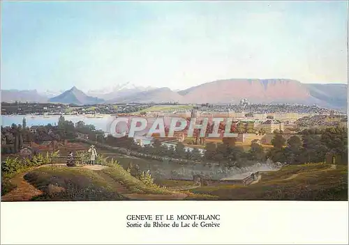 Moderne Karte Geneve et le Mont Blanc Sortie du Rhone du Lac de Geneve