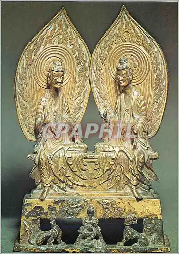 Cartes postales moderne Paris Musee Guimet Conversation Mystique entre deux Bouddhas Chine Epoque Wei du Nord Bronze Dor
