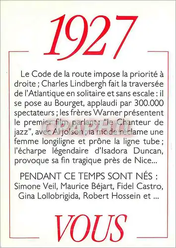 Cartes postales moderne En 1927 vous Le Code de la Route Impose la Priorite a droite charles Lindbergh fait la Traversee