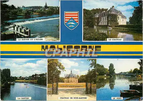 Cartes postales moderne Malicorne (Sarthe) La Sarthe et l'eglise Le ch�teau La Sarthe Le pont
