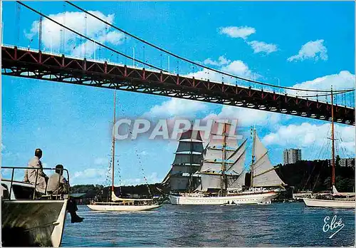 Moderne Karte Bordeaux (Gironde) Le Nouveau Pont Suspendu sur la Garonne Bateau