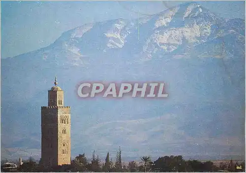 Cartes postales moderne Marrakech Maroc Infini La Koutoubia et l'Atlas Enneige