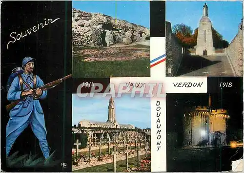 Moderne Karte Souvenir de Verdun 1914 1918 Douaumont Fort de Vaux Verdun Monument de la Victoire Ossuaire et C