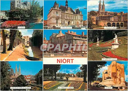 Moderne Karte Niort (Deux Sevres) Le donjon L'hotel de ville L'eglise St Andre La Sevre