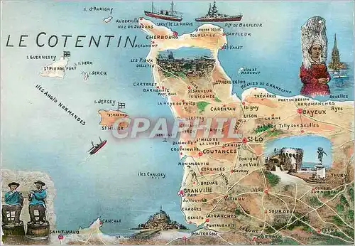 Moderne Karte Le Contentin Bateau Barfleur Saint Malo Jersey