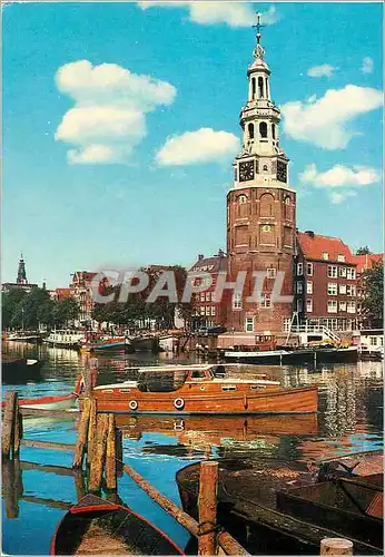 Cartes postales moderne Amsterdam Holland La Tour Montelbaan Bateau Peniche