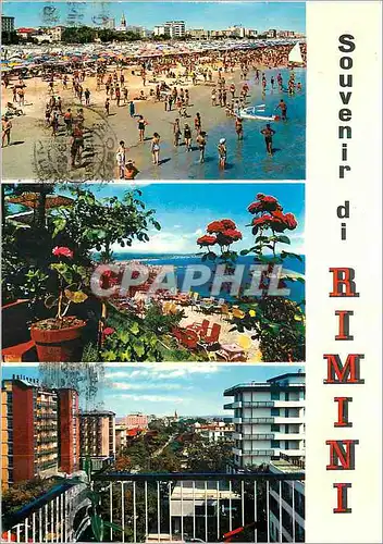 Moderne Karte Souvenir du Rimini La Spiaggia Panorama Visto de Eden Rock