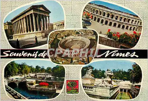 Cartes postales moderne Nimes (Gard) Maison Carree Arenes Romaines (IIe S) Vue aerienne des Arenes Jardin de la Fontaine