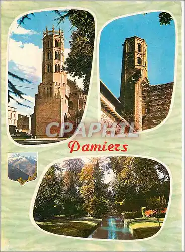 Moderne Karte Pamiers le Clocher de la Cathedrale St Antonin (XIVe s) la Vieille Tour les Jardins de l'Hotel d