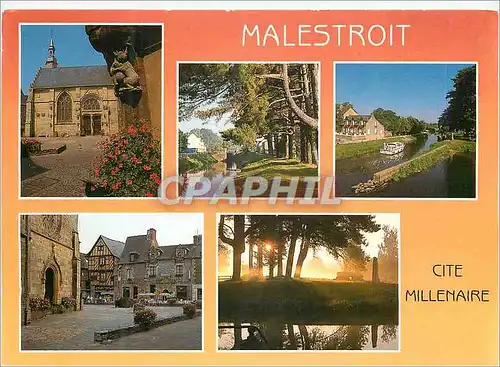 Cartes postales moderne Malestroit (Morbihan) Couleurs de Bretagne la Place de l'Eglise et le Canal de Nantes a Brest