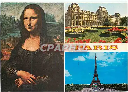 Cartes postales moderne Paris Leonard de Vinci la Joconde Louvre Pavillon Turgot la Tour Eiffel