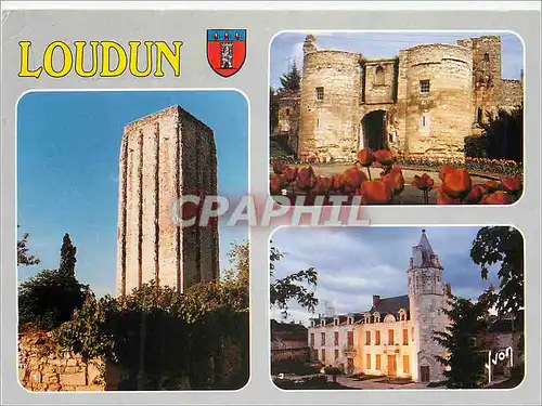 Moderne Karte Loudun (Vienne) Couleurs et Lumiere de France la Tour Carre la Porte du Martray l'Echevinage