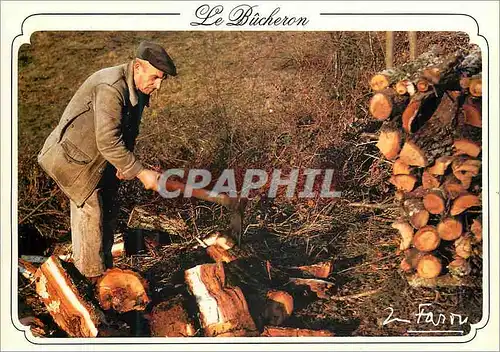 Moderne Karte Le Bucheron apres avoir Debite le Bois a la Scie refend a la Hache les Gros Rondins