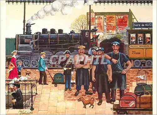 Cartes postales moderne Peintre Naive de Fontaine La Gare Train