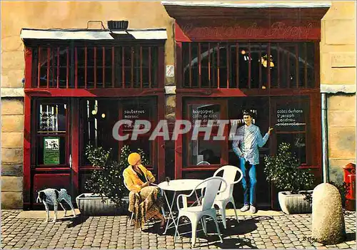 Cartes postales moderne Bar a vin Vieux Lyon Peinture de Bernard Mans Le Comptoir du Boeuf Philippe Chavent