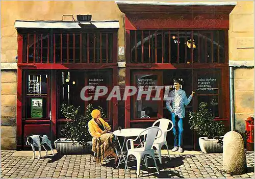 Moderne Karte Bar a vin Vieux Lyon Peinture de Bernard Mans Le Comptoir du Boeuf Philippe Chavent