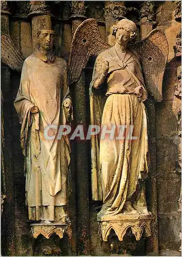 Cartes postales moderne Cathedrale de Reims (XIIIe Siecle) Facade Portail de Gauche Saint Nicaise et son Ange Gardien ap