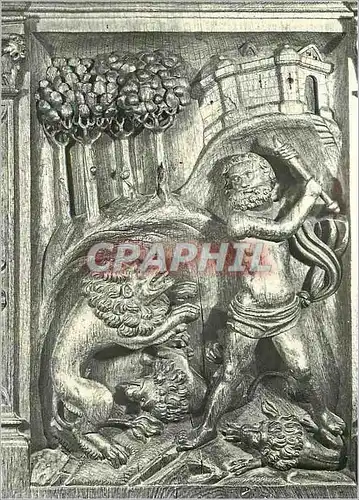 Moderne Karte L'Eglise de Montreal (Yonne) Les Stalles du XVIe S David terrassant un Lion deux autres sont dej