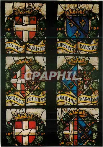Cartes postales moderne Bourg en Bresse (Ain) Eglise de Brou (XVIe S) Detail d'un Vitrail du Choeur Blasons (1530)