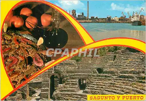 Moderne Karte Sagunto y Puerto Roman Theatre Romain Port et plat Typique