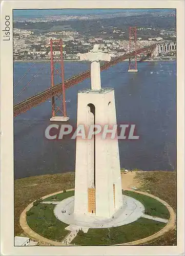 Moderne Karte Lisbonne Le Cristo Rei et le Pont 25 Abril sur le Fleuve Tejo