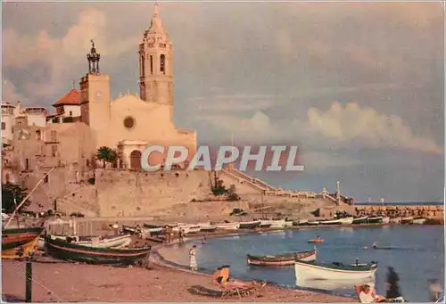 Cartes postales moderne Sitges L'Eglise Bateaux