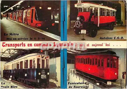 Cartes postales moderne Lyon Le Metro en Service depuis mai 1978 Autobus CGO 1924 1948 Le Train Bleu 1932 1957 Funiculai