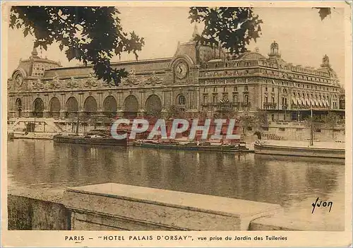 Moderne Karte Paris Hotel Palais d'Orsay vue prise du Jardin des Tuileries Peniches Bateaux