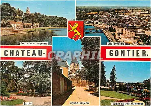 Cartes postales moderne Chateau Gontier (Mayenne) Bords de la Mayenne Vue generale Jardin Eglise St Jean