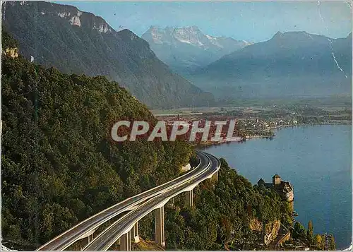 Cartes postales moderne Motreux Autoroute du Leman Chateau de Chillon Villeneuve et les Dents du Midi