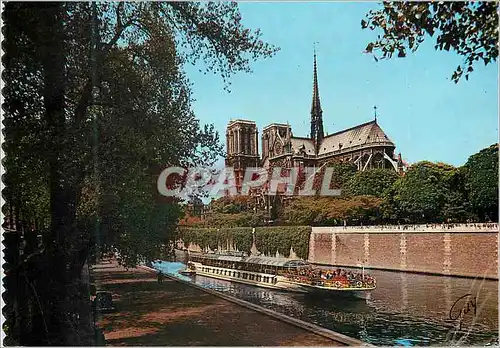 Moderne Karte Paris et ses Merveilles Quai de la Seine et Abside de la Cathedrale Notre Dame Peniche