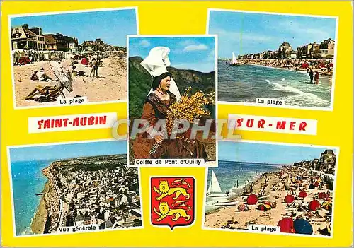 Cartes postales moderne Saint Aubin sur Mer (Calvados) La plage Vue generale Coiffe de Pont d'Ouilly Folklore