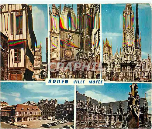 Moderne Karte Rouen Ville Musee Normandie la Vieille Maison Rue St Romain le Gros Horloge la Cathedrale la Pla