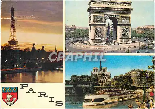 Cartes postales moderne Paris la Tour Eiffel l'Arc de Triomphe Notre Dame Bateau Peniche
