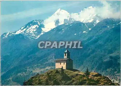 Moderne Karte Chapelle du Chatelard de Montvalezan (Savoie) en Tarentaise au Fond le Mont Pourri (3782m)