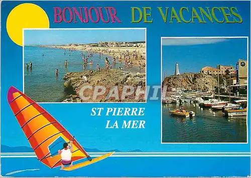 Cartes postales moderne St Pierre la Mer (Aude) la Plage et le Port Brossolette Planche a voile Bateaux