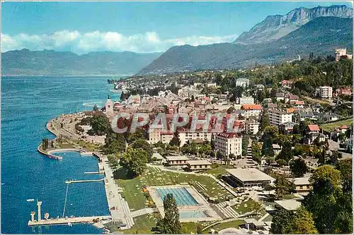 Moderne Karte Evian les Bains Vue aerienne Le Centre Nautique Le Port Les Memises et la Rive Suisse